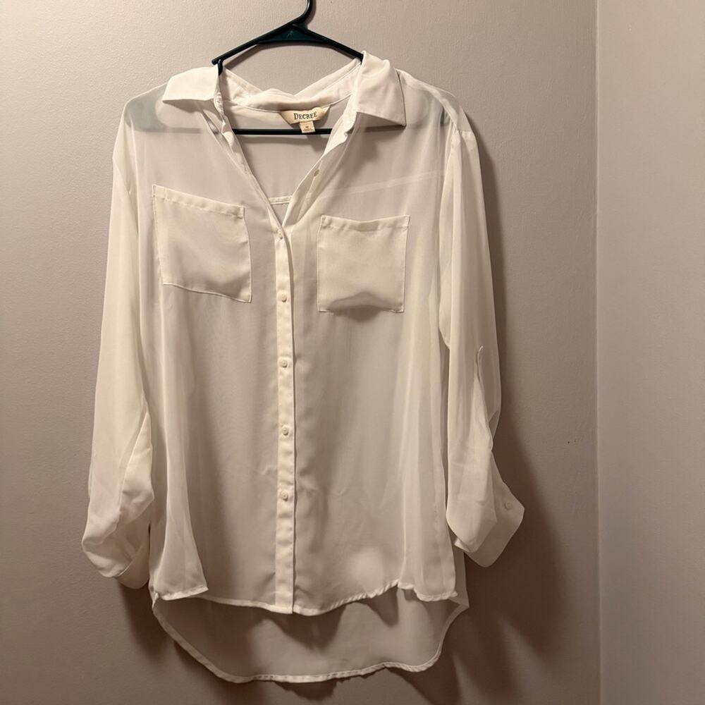 Decree sheer white blouse button up - Picture 6 of 6